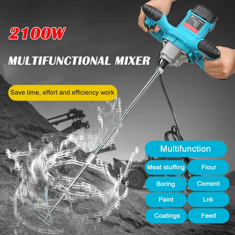 2100w Industrial Grade Mixer Hand-held Paint Cement Putty Powder Mixer Steering Wheel Six-speed Adjustable Electric Beating Tool