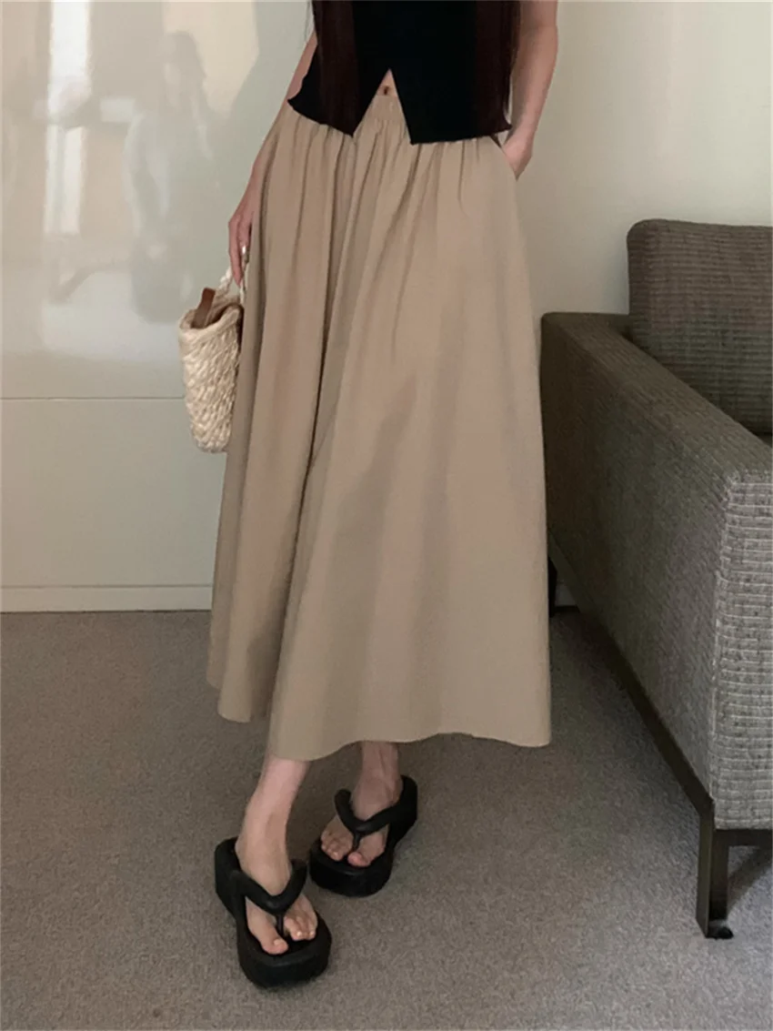 

Alien Kitty A-Line Long Skirts Women Solid Autumn High Waist Loose Daily New Gentle 2023 Mujer Work Wear All Match Elegant