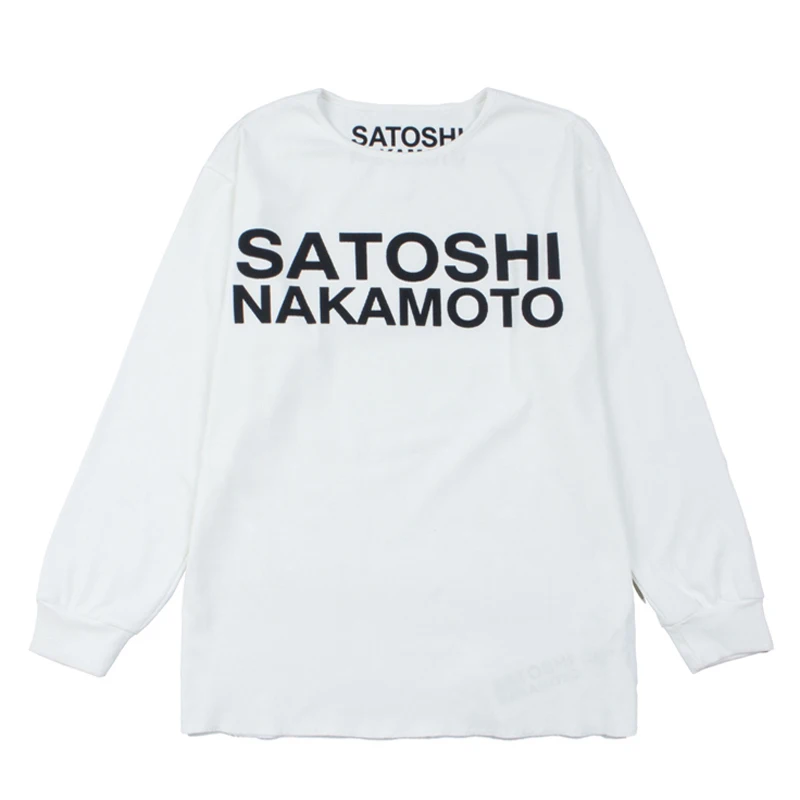 American Style High Street Retro Trend Satoshi Nakamoto Hip Hop Classic Letter Printed Casual Rowan Cloth Long Sleeve T-shirt
