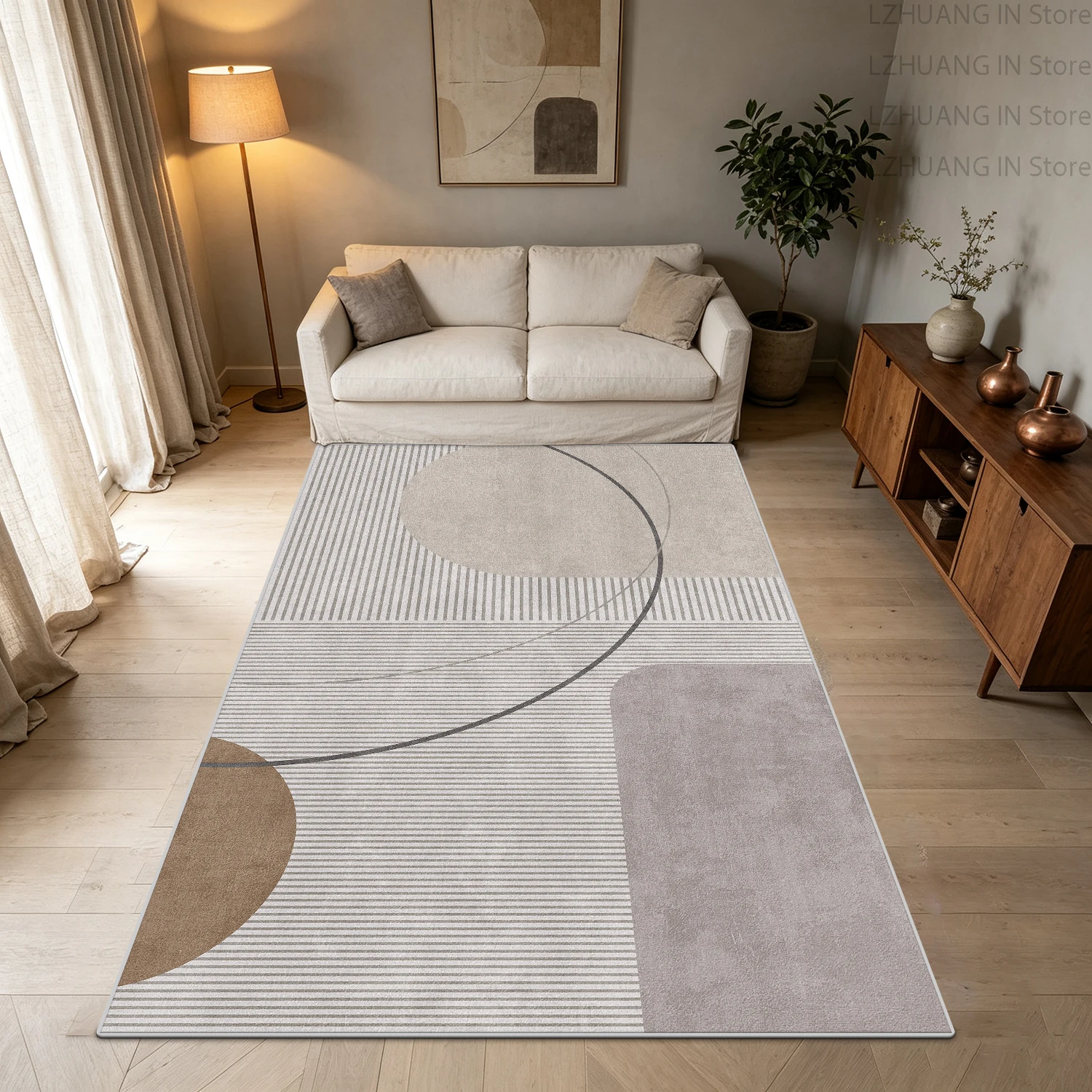 Modern Simple Style Geometric Linear Living Room Carpet Machine Washable Foldable Coffee Table Mat Non-slip Soft Dining Room Mat