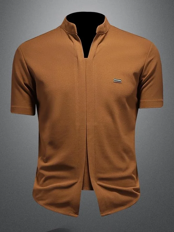 

Мужская рубашка из ледяного шелка с коротким рукавом, тонкая, комфортная, дышащая, с охлаждающим эффектом, модная, с воротником-стойкой, с вафельным узором, летняя новинка