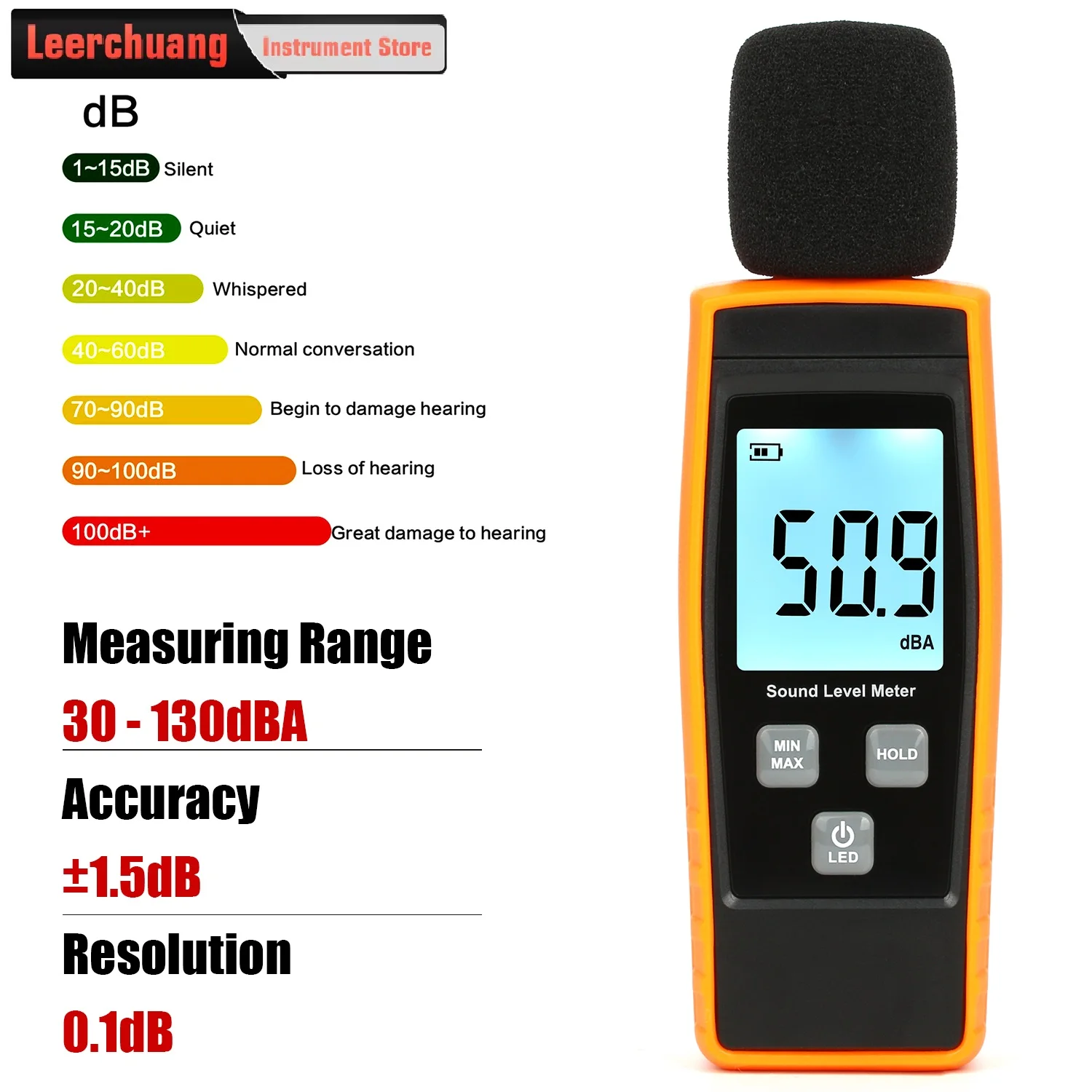 

LEERCHUANG Sound Level Meters Digital Handheld DB Meter Sonometros Noise Audio Level Meter 30-130dB Decibels Sound Meter Noise