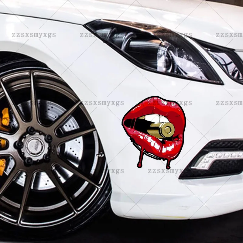 Red Lips & Bullet Dripping Blood Vinyl Car Stickers,Waterproof Decals For Bumper,Car Side,Motorcycle Personalized Decor view 5