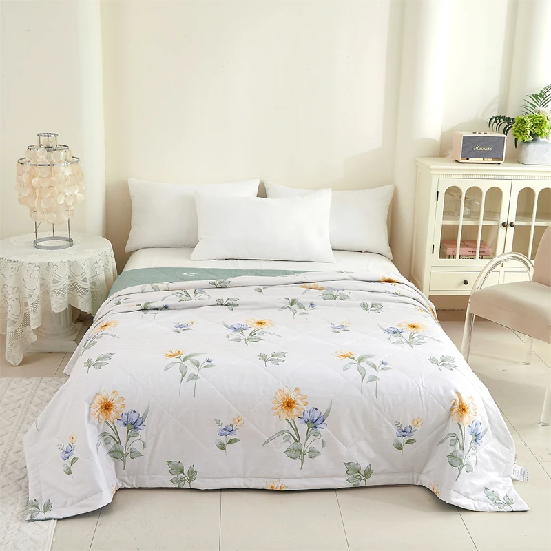 

Летнее охлаждающее хлопковое одеяло с принтом, машинная стирка, для кондиционера, для общежития, двуспальное, для дома, 2м, с эффектом прохлады