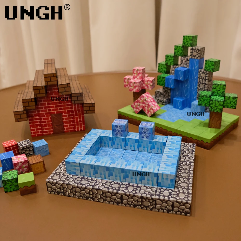 UNGH 100-400 قطعة اللبنات المغناطيسية مونتيسوري الجذعية ألعاب حسية تعليمية للألغام العالم الاطفال المغناطيس لغز صبي الفتيات