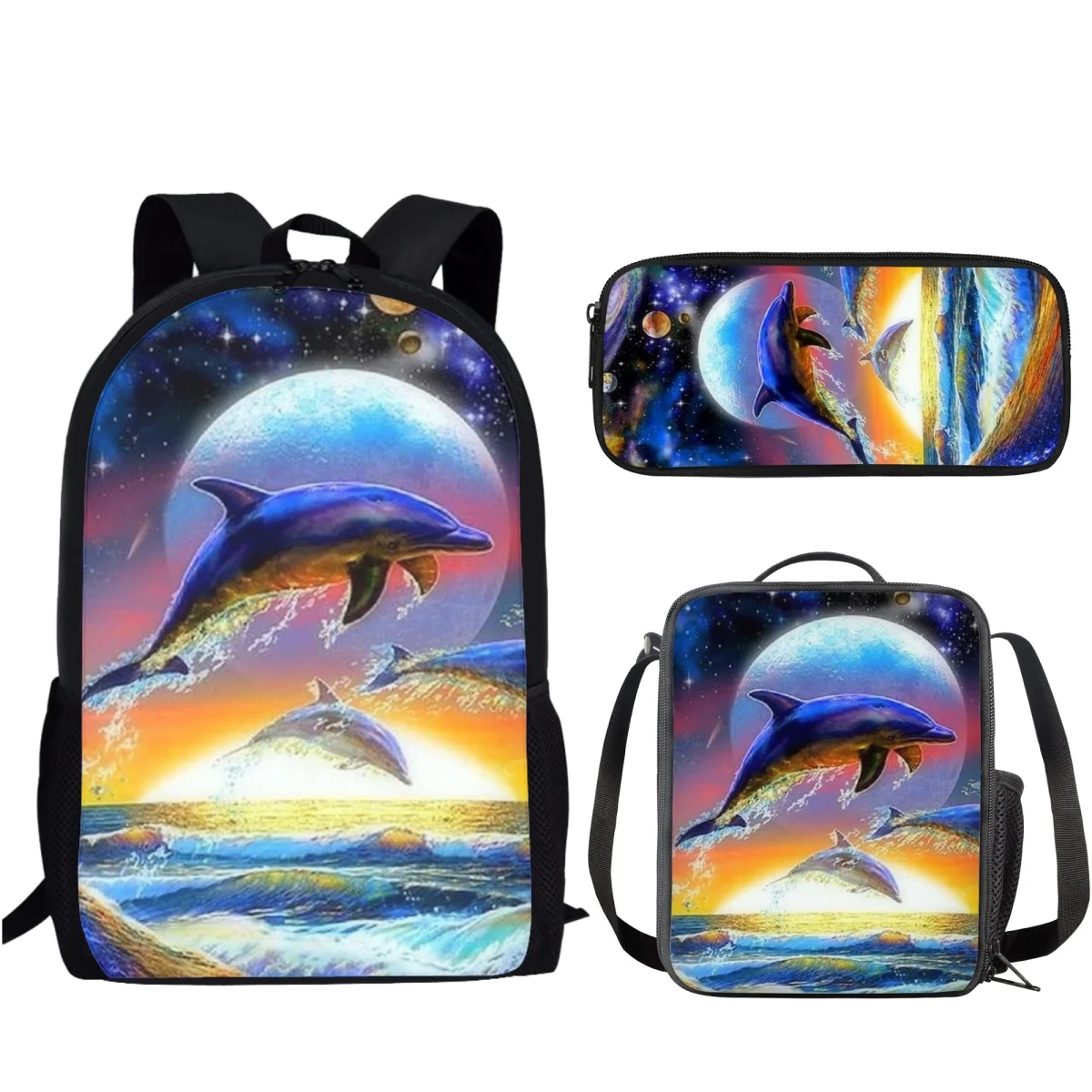 3D Animal Dolphin 3 Pçs/set Mochilas Escolares para Adolescentes Meninas Meninos Moda Casual Crianças Mochila Mulheres Homens Bookbag Viagem Mochila