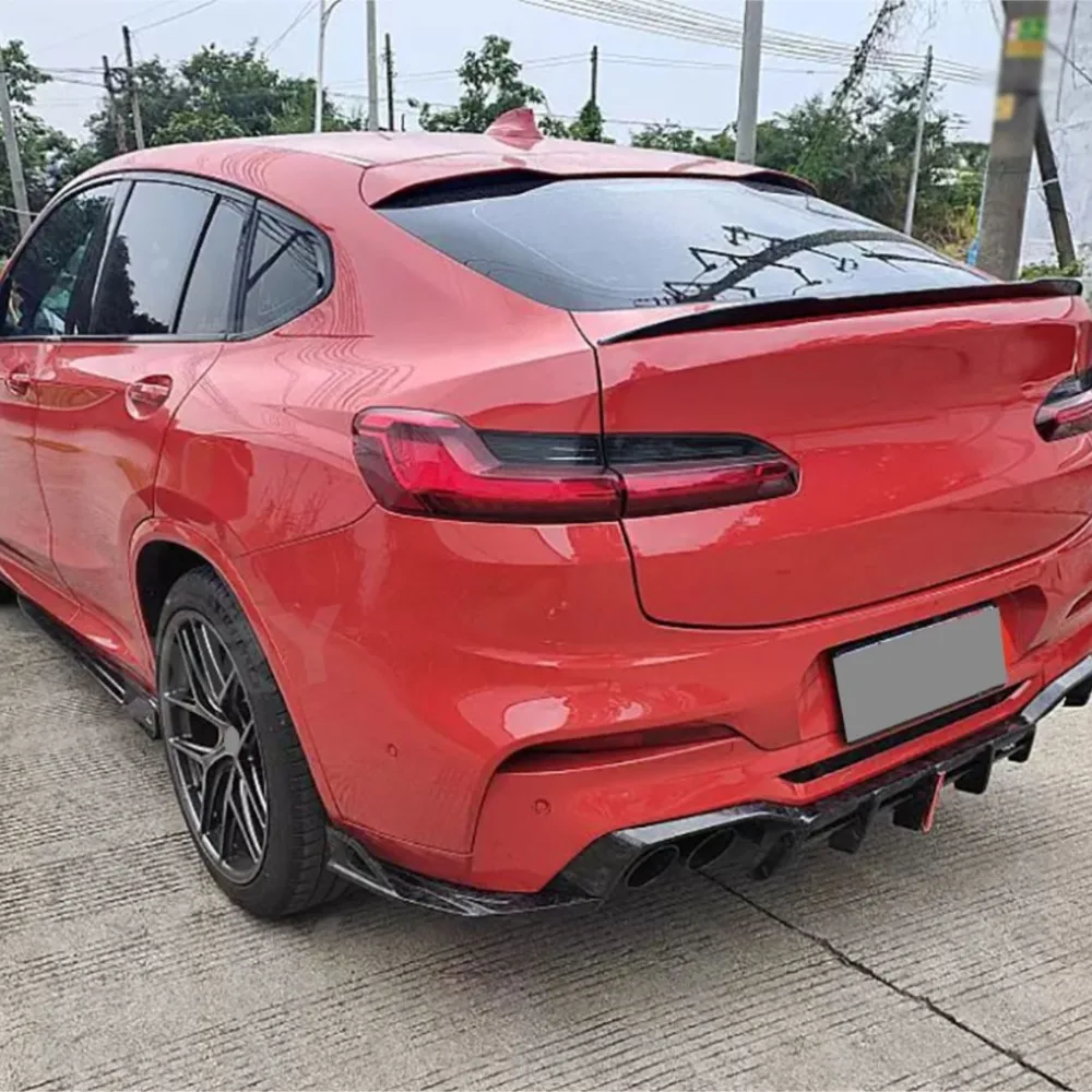 Carbon Fiber Rear Diffuser Spoiler With Led Light Side Splitters Canards Flaps FRP Body Kits for BMW X4 F98 X4M 2019 2020 2021