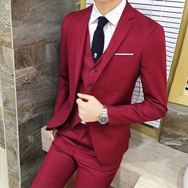 

Men's 3-Piece Suit Set - Casual Blazer Outfit, Versatile Style for Casual Work, Friends Meetups, Dates & Daily Occasions