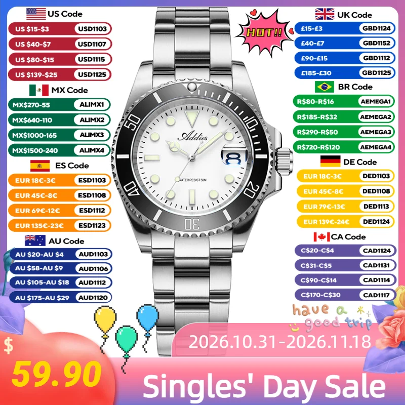 Addies Super Luminous Japan GM12 Lady Quartz Watch Stainless Steel 50M Waterproof Wristwatch Push Button Hidden Clasp Watches