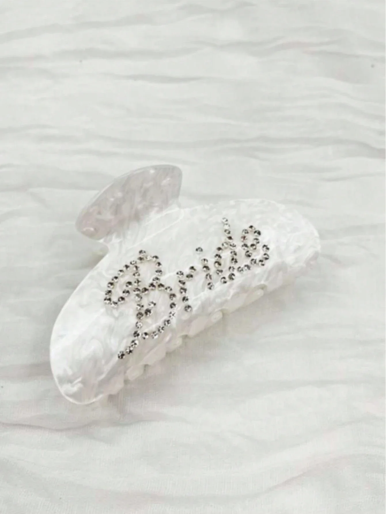 Bridal Claw Hair Clip White Acrylic With Rhinestone Bride Word For Wedding Bridesmaid Party - Detail 1