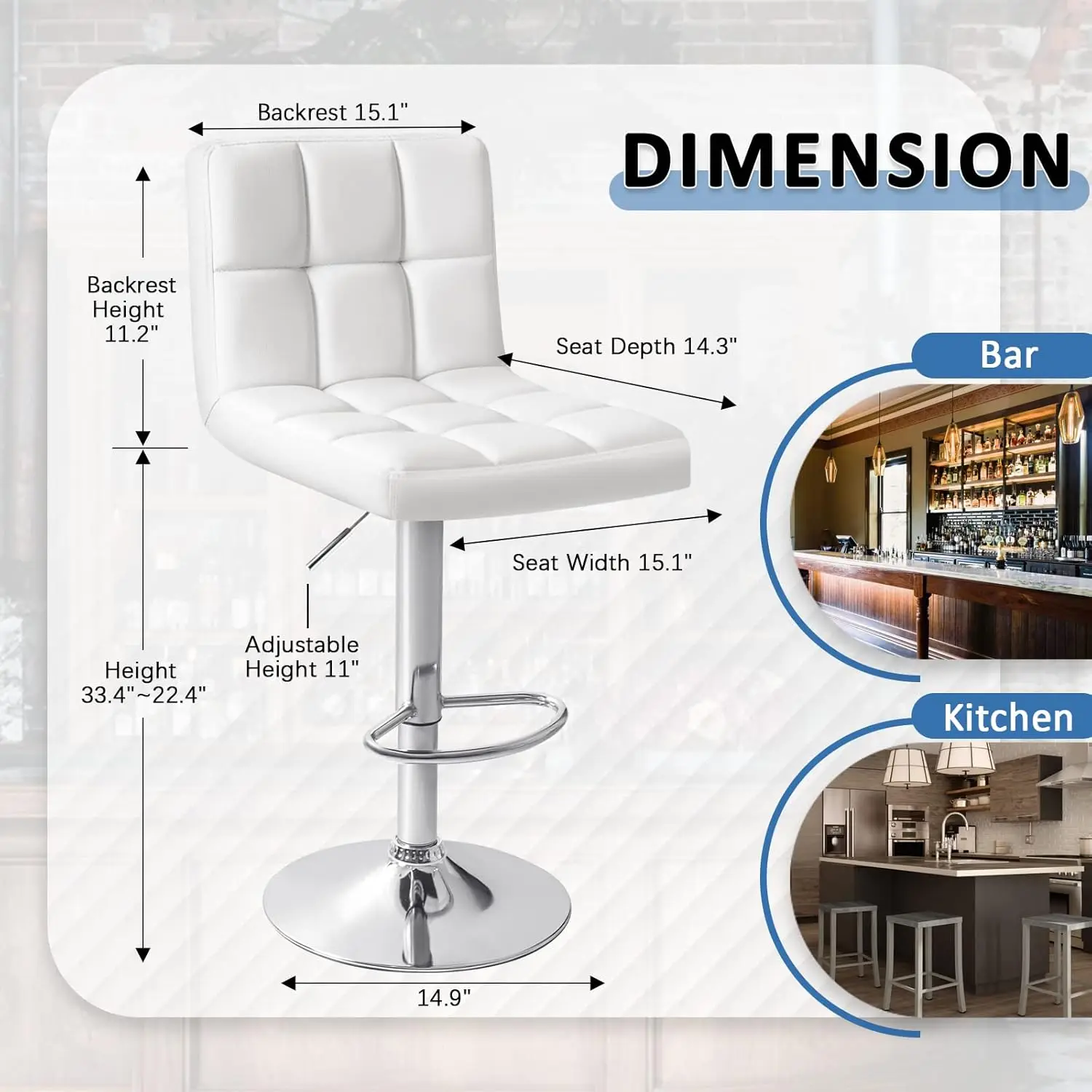 Bar Stools Modern PU Leather Adjustable Swivel Barstools, Armless Hydraulic Kitchen Counter Bar Stool