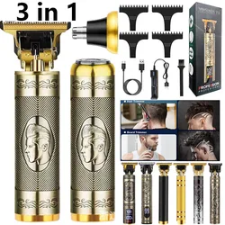 Professional 3 in 1 Wireless Waterproof Full Set Barber Mens Beard Salon Nose Ear Hair Cutting Shaving Finishing Removal Machine