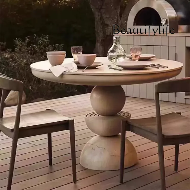 

Французский ретро круглый обеденный стол из цельного дерева, средневековый дизайнерский креативный круглый обеденный стол, скандинавская гостиная, домашнее искусство, кофейный столик