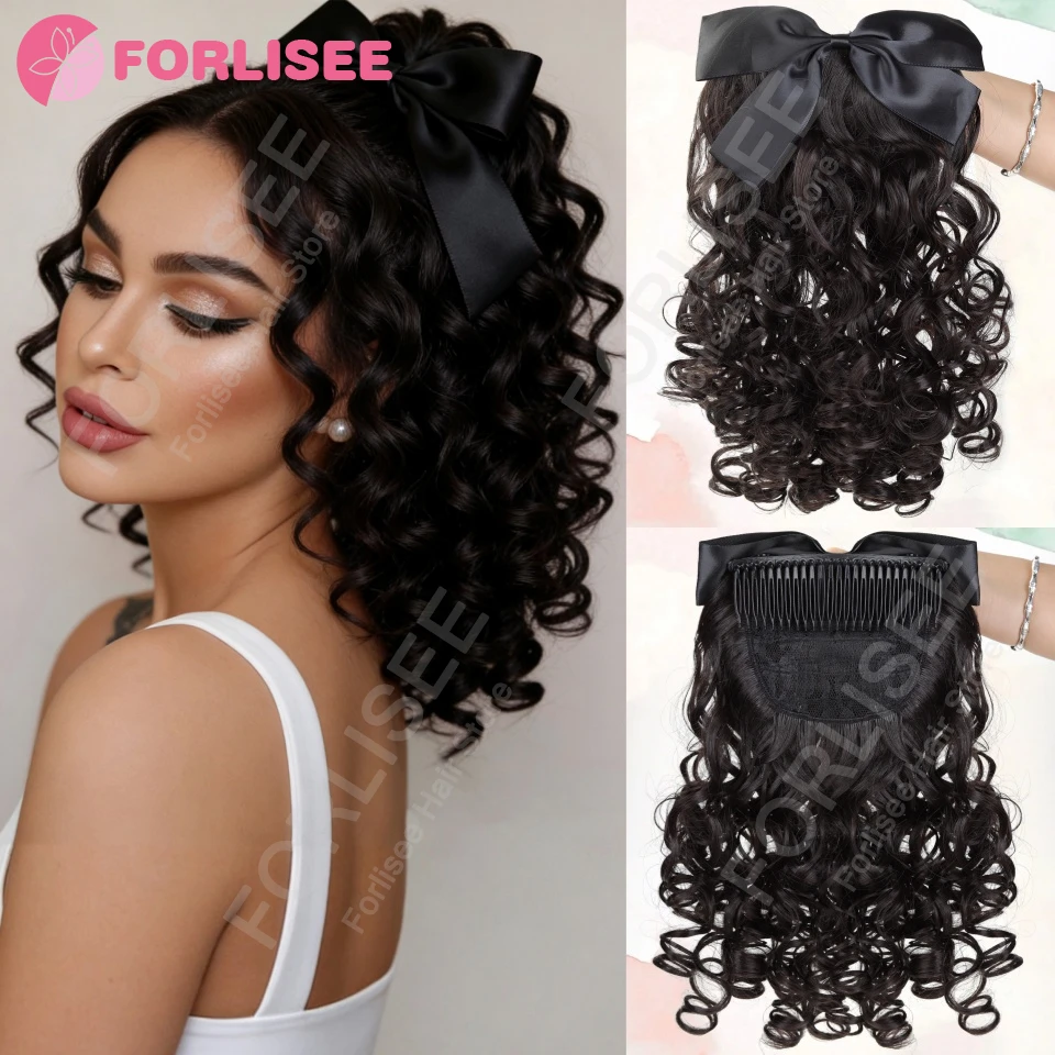 

FORLISEE Synthetic Retro Ponytail with Comb Europen Princess Curly Puff Ponytail Clip in Hair Tail Natural False Hair Extension