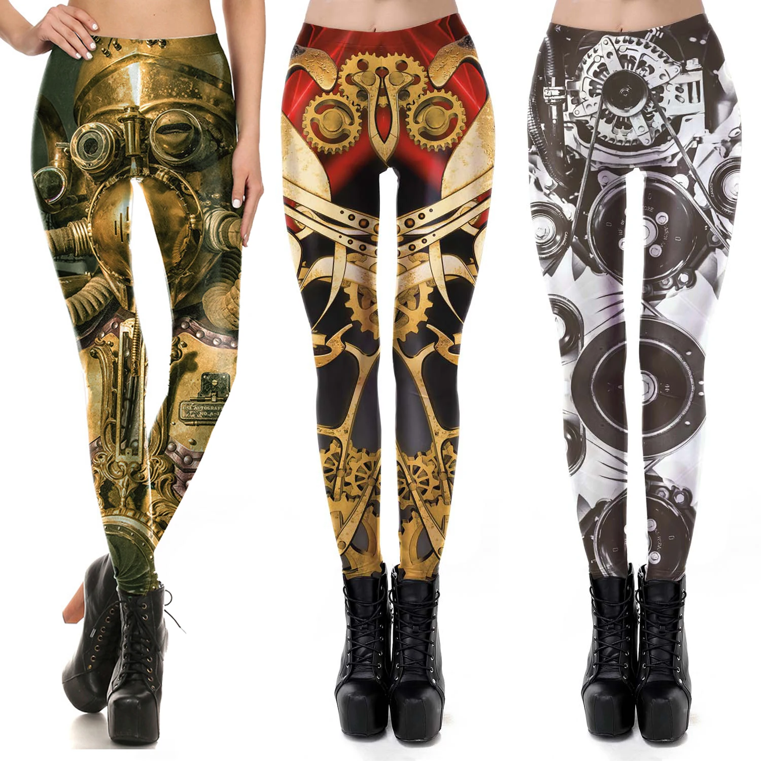 

Punk Women Leggings Vintage Punk Gear Printing Gothic Style Yoga Pants High Waist Energy Workout Leggings Trousers Autumn