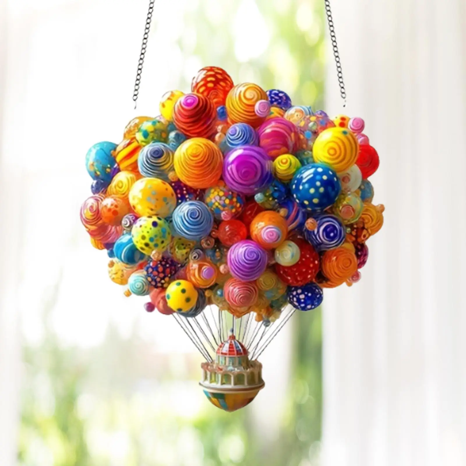 2D Flat Hot Air Balloons Hanging Ornament 7x7.8inch for Courtyard, Stairs