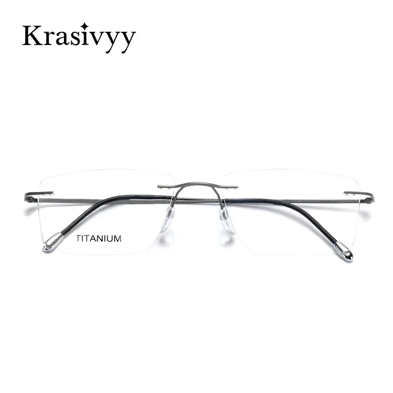 Krasivyy Titanium Glasses Frame Men 2025 New European Design Square Rimless Prescription Eyeglasses Eyewear Frame for Women