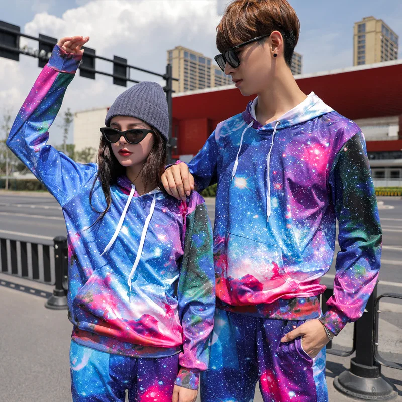 2024 New Mens Womens Long Sleeve Hip Hop Galaxy Printed Pullovers Hoodie Sweatshirts Sweatpants Running Tracksuit Suit Sport Set