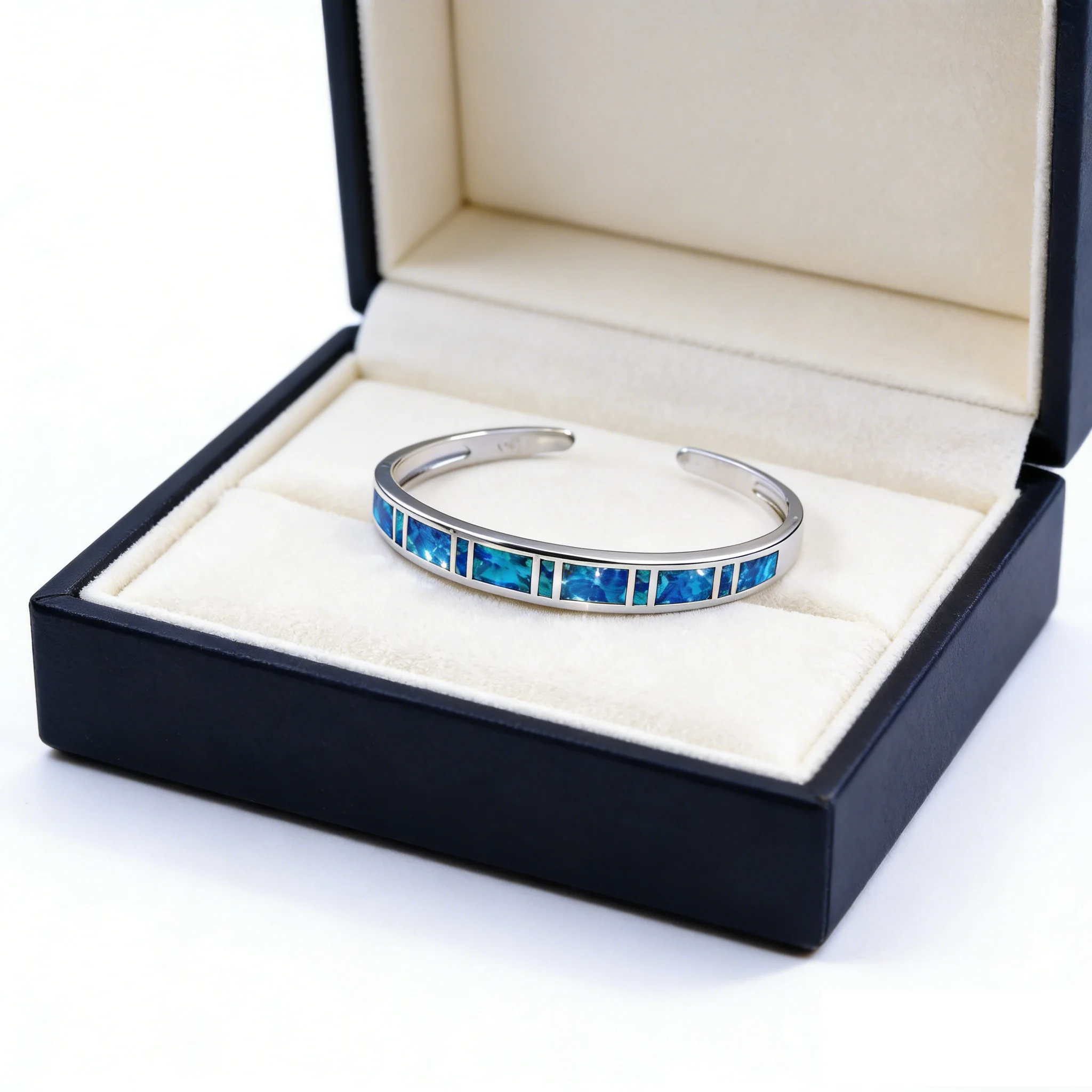 Elegant Women\'s Blue Inlay Bangle Bracelet – Fashion Jewelry for Everyday Wear Wedding Anniversary Party Gift for Women & Girls