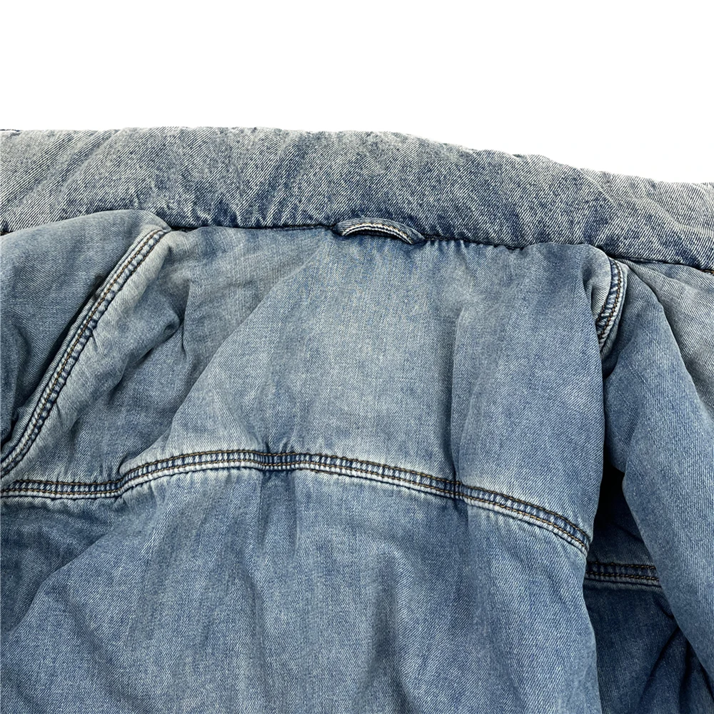 Winter Washed Blue Padded Denim Jacket Men Unisex Thick Bomber Kanye Streetwear