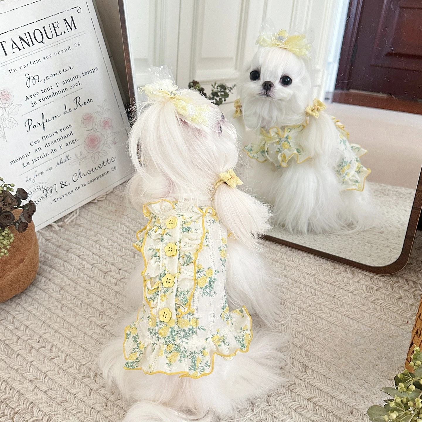 Vestido floral de verano para perros pequeños con chaleco de encaje - imagen 4