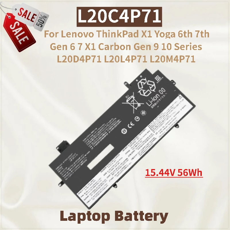 

100% New High Quality 15.44V 56Wh L20C4P71 Laptop Battery For Lenovo ThinkPad X1 Yoga 6th 7th Gen 6 7 X1 Carbon Gen 9 10 Series