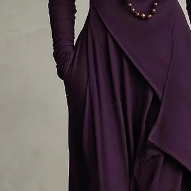 

Autumn Winter Long Sleeve High Collar Waist Irregular Cross Women Long Dress Fashion Streetwear Dresses Woman's Holiday Dress