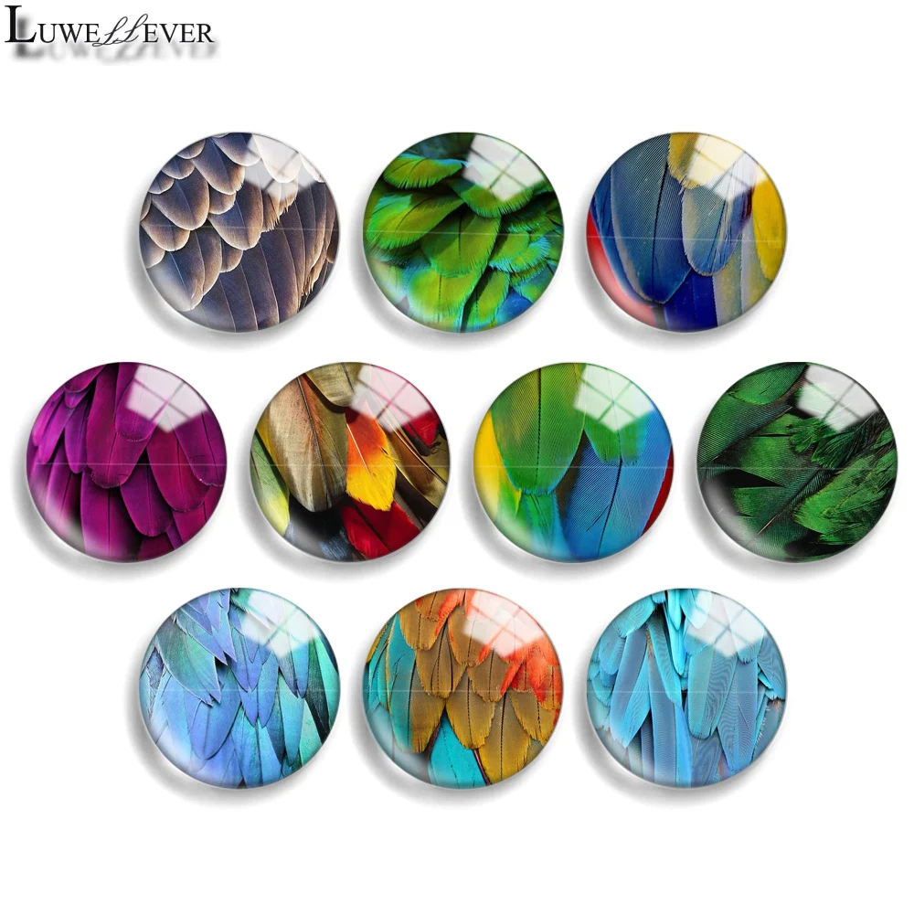 12mm 10mm 20mm 25mm 30mm 40mm 820 Feather Mix Round Glass Cabochon Jewelry Finding 18mm Snap Button Charm Bracelet