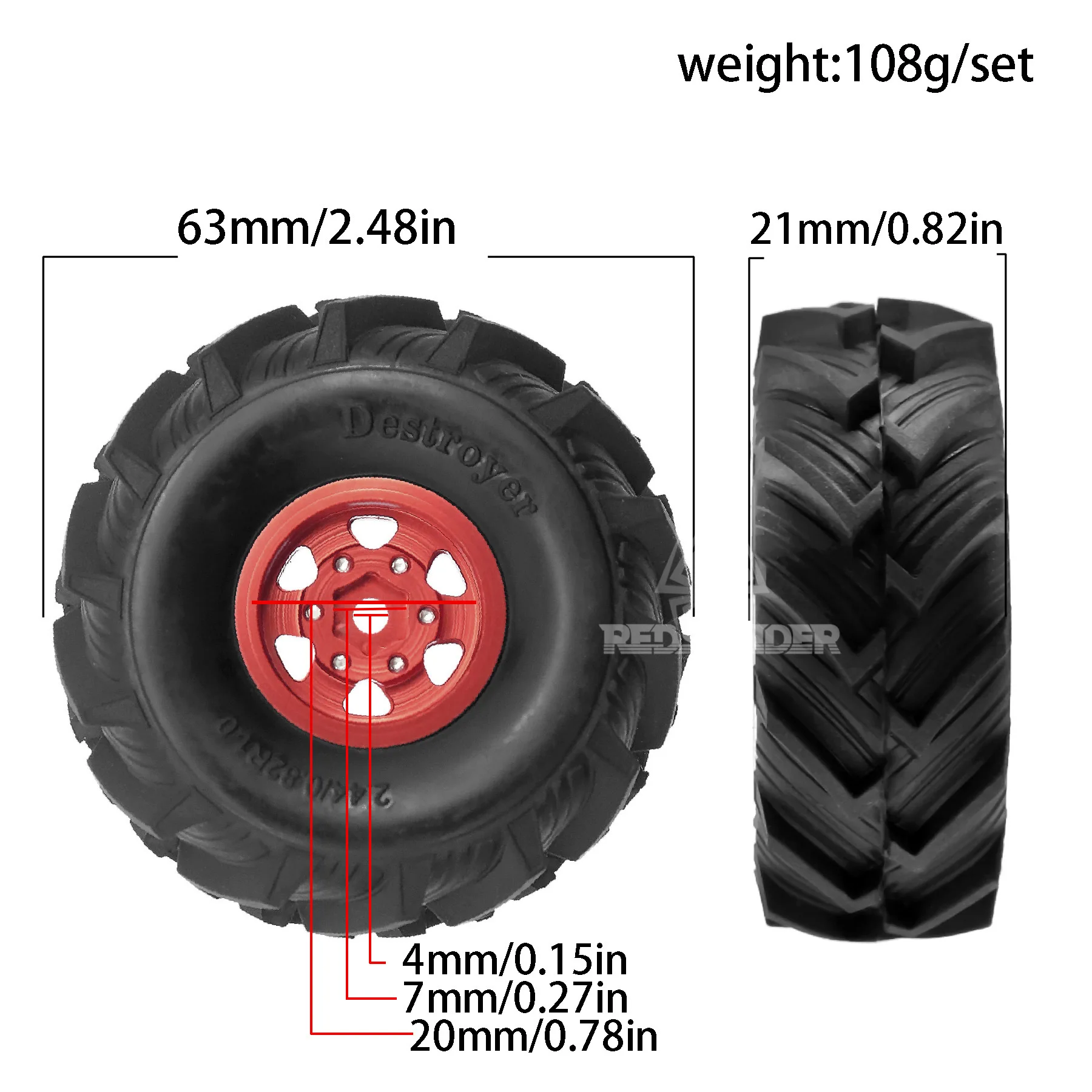 إطارات سيارات للتحكم عن بعد موديل 1/24 RC 4 مع عجلات معدنية + جلد الإطارات، مناسبة لنصف بطاقة محاكاة FMS Xiaoqi FCX24 UCX24