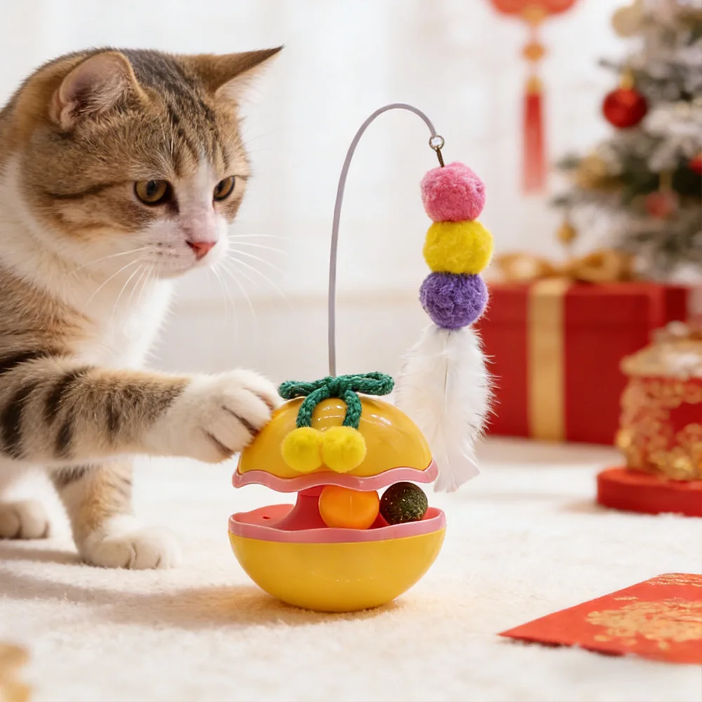 New Tumbler Cat Toy Self Entertainment Catnip Feather Teaser Wand Rotating Turntable Pet Toy Wholesale