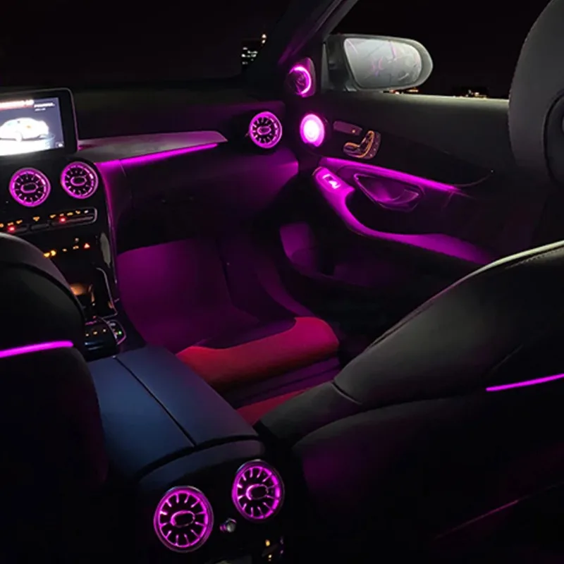 

Внутренние наклейки, светодиодный окружающий свет для Mercedes-Benz GLC C-Class W205 X253, 64 цвета, автомобильное воздуховыпускное отверстие, турбовентилятор, неоновый автомобильный аксессуар