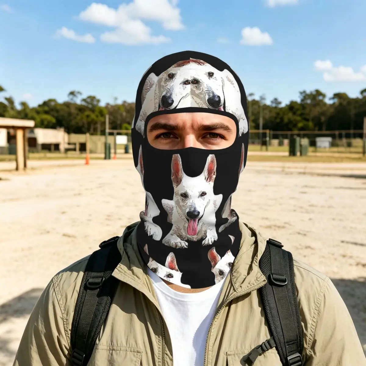 White Swiss Shepherd White German Shepherd Breathable Thin Balaclava Full Face Mask Sun Protection Neck Gaiter For Motorcycle