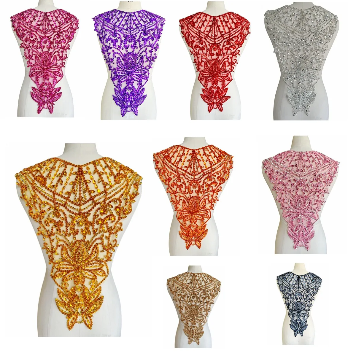Customize Luxury Evening Dress Triangle Style Material Beading Crystal Profiling On Tulle Women Men Suit Back Fabric Accessories