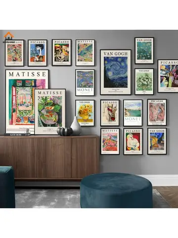 Vintage Famous Van Gogh Monet Matisse Picasso Poster Print Canvas Painting Retro Abstract Wall Art Pictures for Home Room Decor