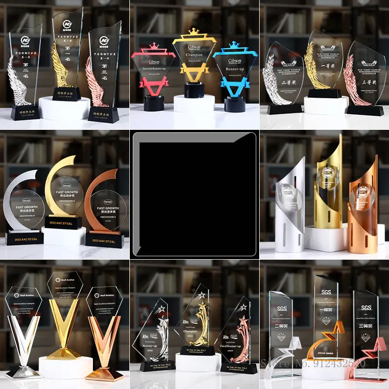 Customized Creative Metal Crystal Trophy, High-end Excellent Staff Award, annual Gold, Silver Copper, Optional Home Decor Trophy