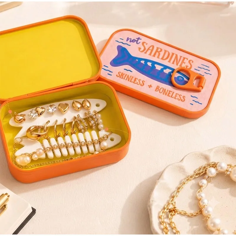 Novelty Sardine Jewelry Storage Box 3D Printed Easy Open Lid Container for Earrings Necklaces Lightweight Travel Organizer Case