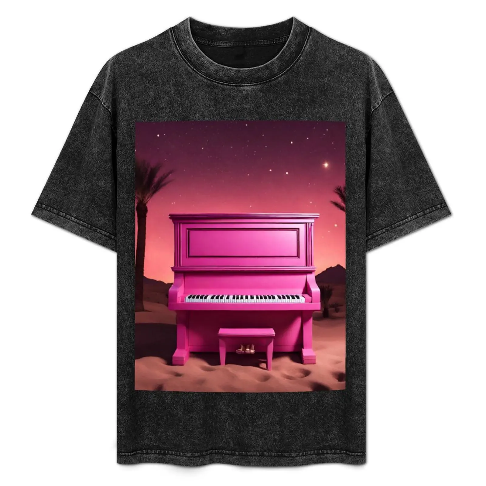 Piano in the Egyptian desert with Pyramids, jungles, lanterns, ancient Rome T-Shirt Big and Tall Solid Color T-Shirt