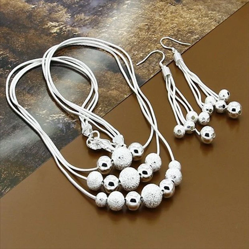 925 Sterling Silver Love Shape Necklace Ring & Ear Stud Set