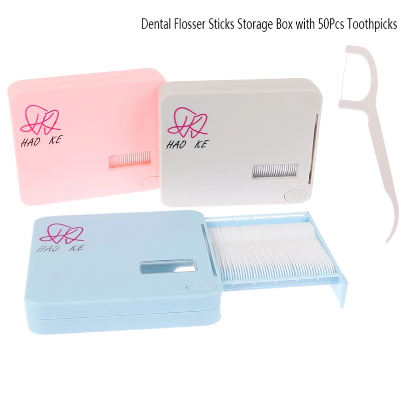 

Dental Floss Picks Dispenser Automatic Holder Dental Flosser Sticks Storage Box Portable Travel Plastic With 50Pcs Toothpicks