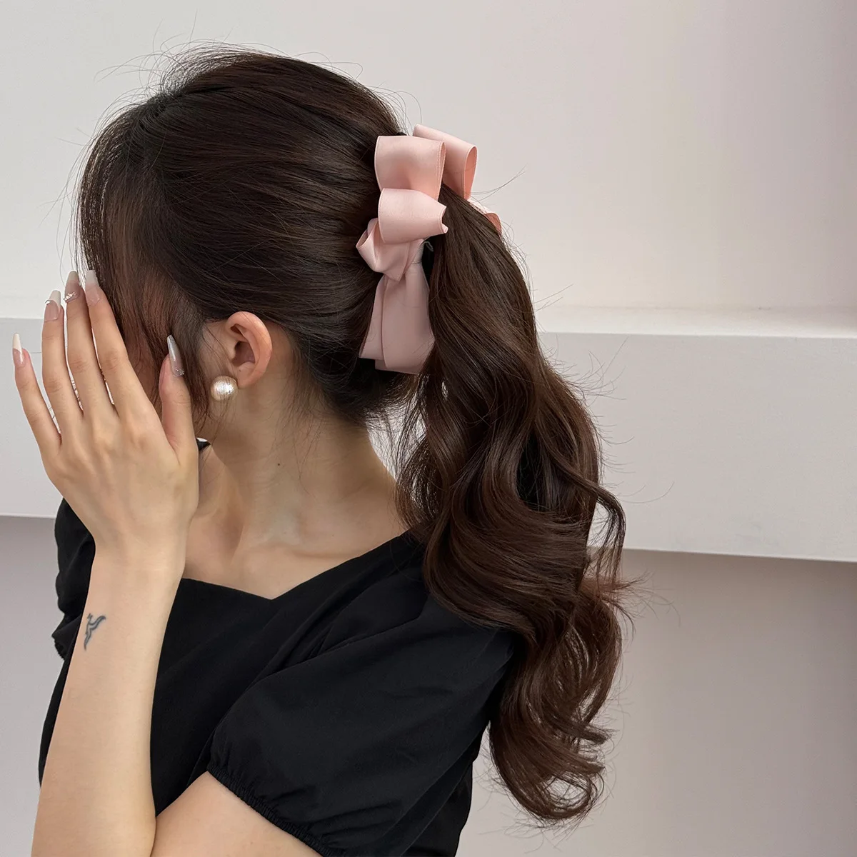 

Korean black bow banana clip female grab pin ponytail hair accessories for women girl vintage Crab popular catches fashion kpop