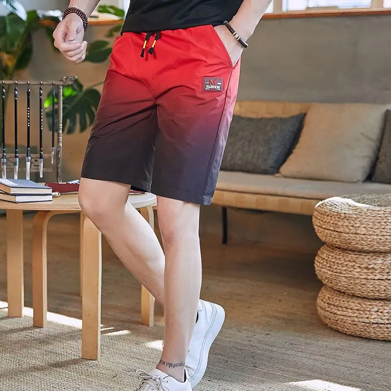 Pantalones cortos informales de verano para hombre, cintura elástica, cordón, bolsillos de contraste, hasta la rodilla, moda coreana