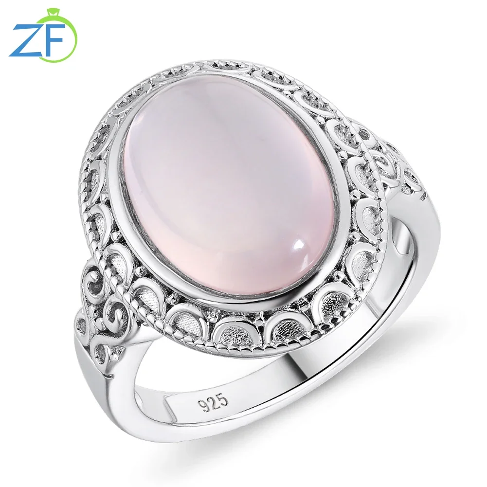 

GZ ZONGFA Vintage Natural Pink Quarte 14x10mm Gem Ring Solitaire Engagement Bridal Wedding Rings for Women Men Fien Jewelry