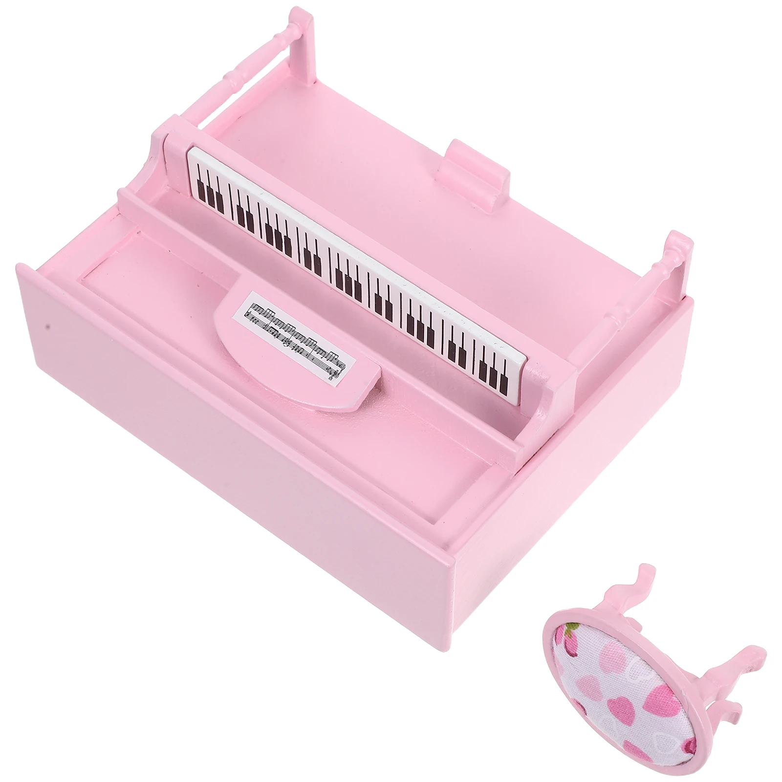 Mini Piano decorativo para casa de muñecas, teclado de jardín de hadas vertical, juguete para música, muebles de madera con taburete