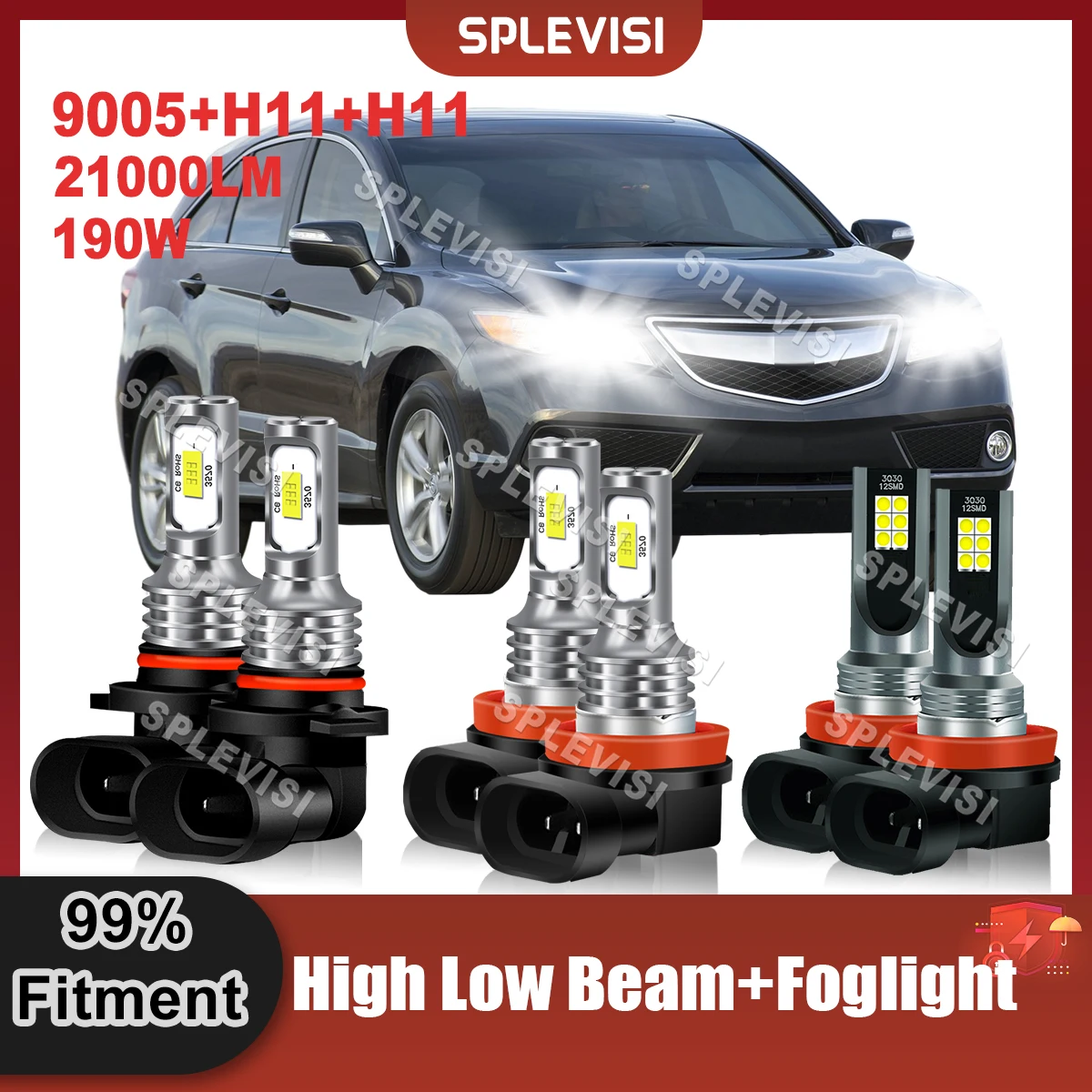 

200% Brightness Car LED Headlight 9005 High H11 Low H11 Foglamp Bulbs 9V-24V Clear White For Acura RDX 2013 2014 2015 Auto Lamp