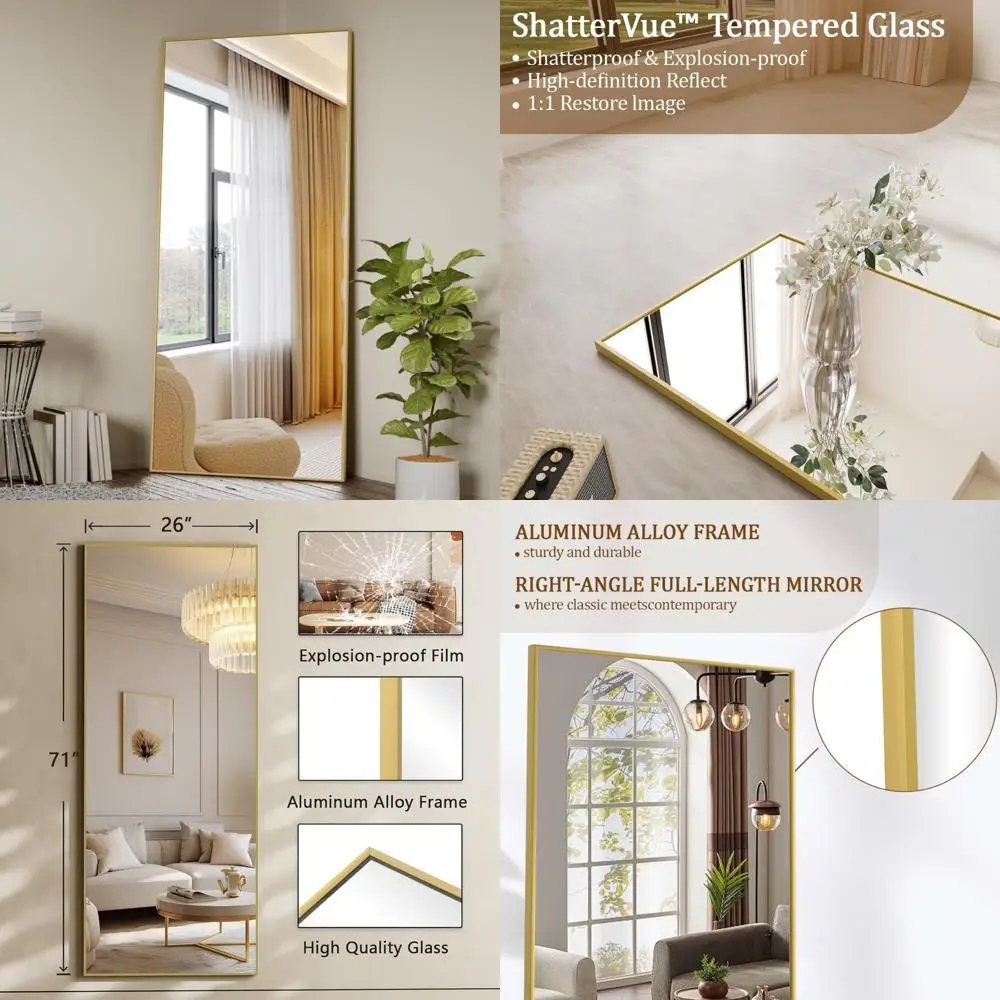 전체 길이 알루미늄 프레임 거울, 71x26인치 높이, 독립형 또는 벽걸이형, 전신 거울 및 홈데코에 적합