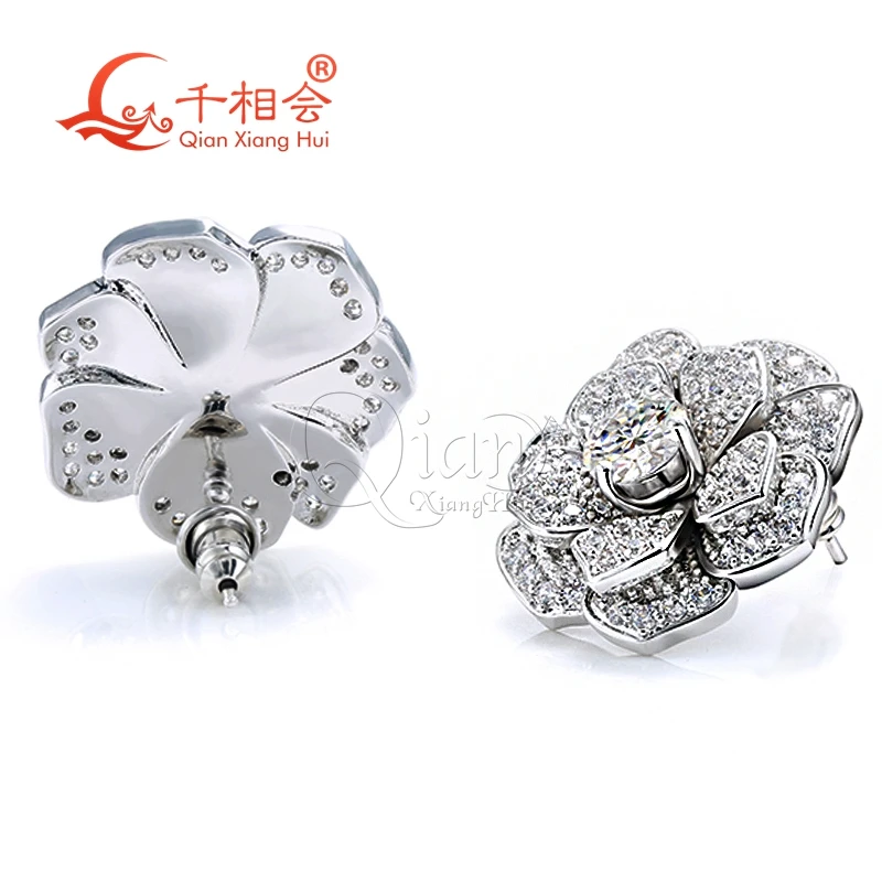 6mm main stone 21MM rose flowers S925 silver  earrings ear stud D vvs white moissanite stone Earring earrings jewelry woman gift