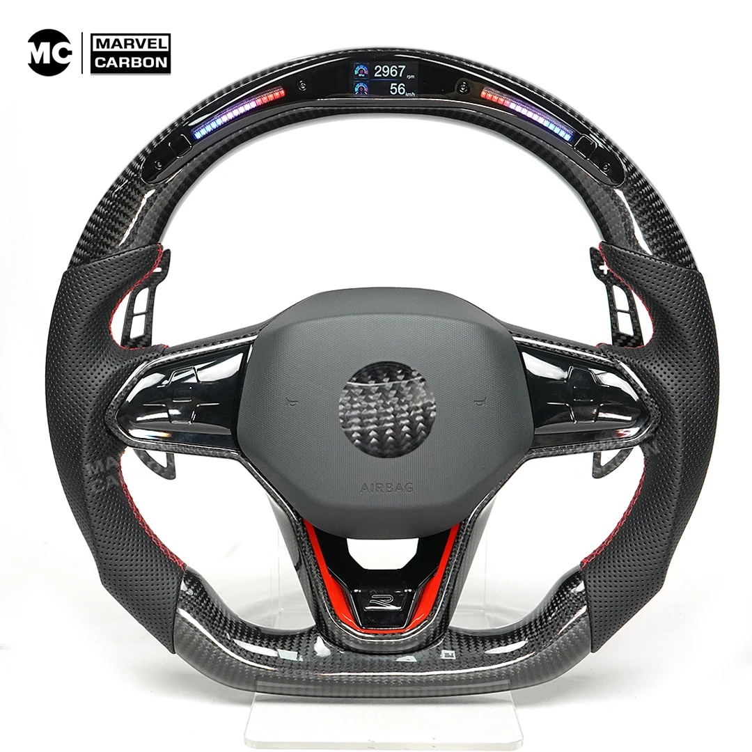 ل VW Golf 8 MK8 GTI R R Line 2021 2022 2023 2024 2025 ألياف الكربون اللامعة المغناطيسي عجلة القيادة مجداف المحولات