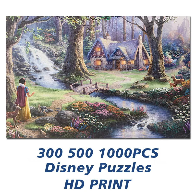 

Disney Puzzles Princess Snow White Cabin Forest Tree 300 500 1000PCS Lake Landscape Paper Jigsaw For Girl Teen Like Friend Gift