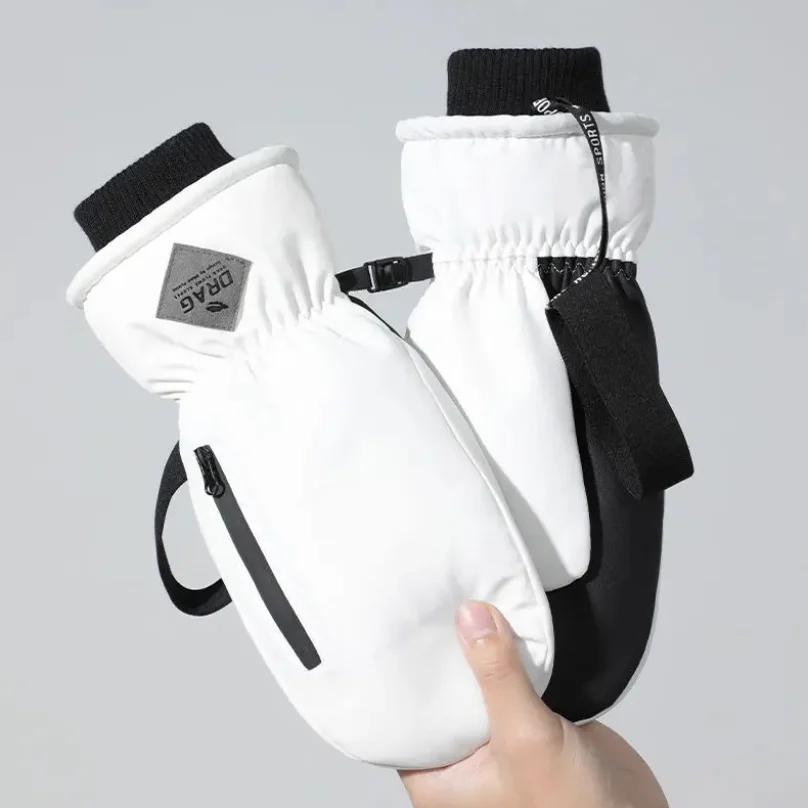 

Winter Professional Ski Gloves Print Thickened Zipper Pocket Gloves Windproof Anti-slip Inner Five Finger Warm TUP Waterproof