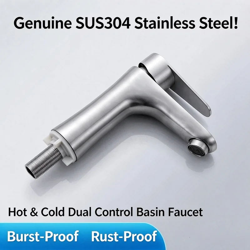 Single Handle Hourglass Basin Faucet SUS304, Countertop Washbasin Tap Hot Cold & Single Cold Option